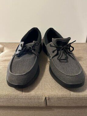 OrthoComfoot Mens Gray Canvas Boat Deck Shoes Slip On Comfort Size 11